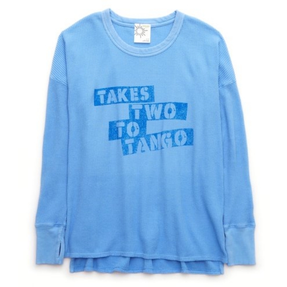 Aerie Waffle Knit Lounge Take Two To Tango Thermal Top Blue XS